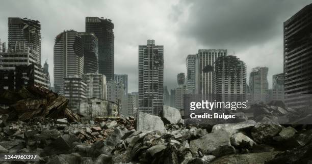 post apocalyptic urban landscape - city destruction stock pictures, royalty-free photos & images