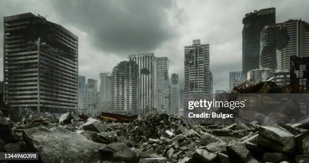 post apocalyptic urban landscape - destruction stock pictures, royalty-free photos & images