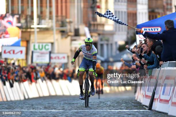 Danny Van Poppel of Netherlands and Team Intermarché - Wanty - Gobert Matériaux celebrates winning during the 33rd Binche - Chimay - Binche /...