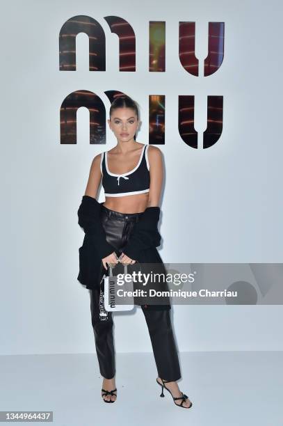 Thylane Blondeau attends Miu Miu show Photocall as part of the Paris Fashion Week - Womenswear Spring Summer 2022 on October 05, 2021 in Paris,...