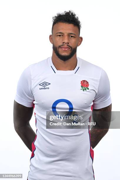 Courtney Lawes poses for a portrait during the England Squad Photocall at The Lensbury on September 27, 2021 in Teddington, England.