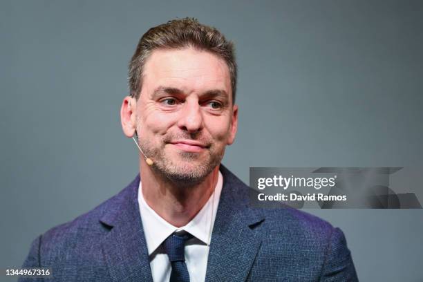 Pau Gasol faces the media during a press conference to announce his retirement from basketball at El Liceu de Barcelona theater on October 05, 2021...