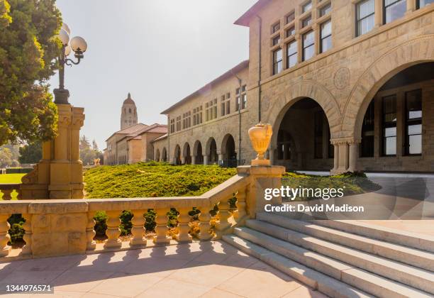 General view of the buildings of the Main Quadrangle and Hoover Tower on the campus of Stanford University before a college football game against the...