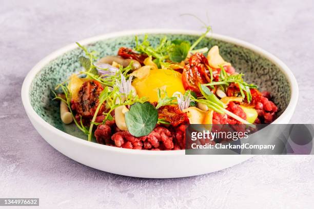 steak tartare - silver service stock pictures, royalty-free photos & images