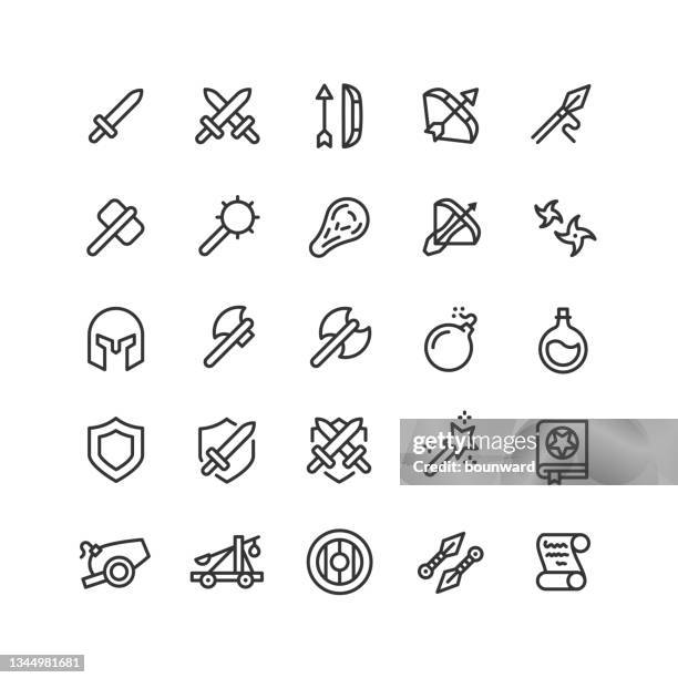 medieval weapon line icons editable stroke - demon fictional character stock illustrations