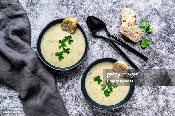 oyster mushroom cream soup - cream soup stock pictures, royalty-free photos & images