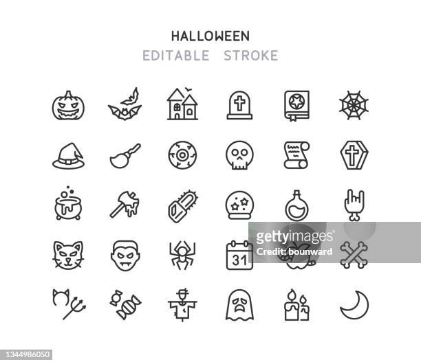 halloween line icons editable stroke - hexenhut stock-grafiken, -clipart, -cartoons und -symbole