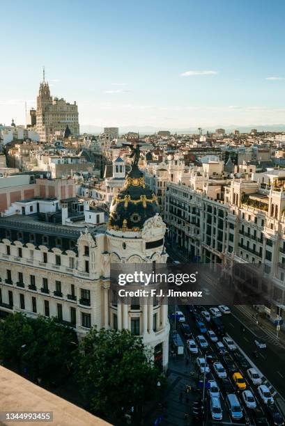 madrid city landscape with gran via street, spain - madrid panorama stock pictures, royalty-free photos & images