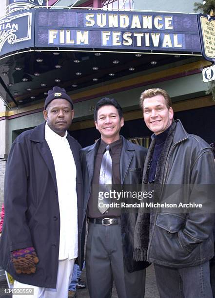 Forest Whitaker, Don Duong and Patrick Swayze during Sundance Film Festival 2001 - "Green Dragon" Portraits in Park City, Utah, United States.