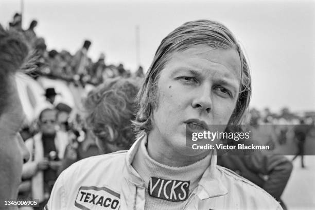 Swedish Formula One racing driver Ronnie Peterson at the Silverstone Circuit near the village of Silverstone, Northamptonshire, England, 12th July...