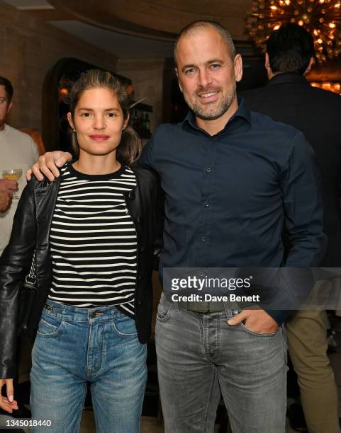 Carly Cole and Joe Cole attend the launch night residency in The Parlour with two Michelin star chef, Tom Sellers at Ned's Club on October 05, 2021...