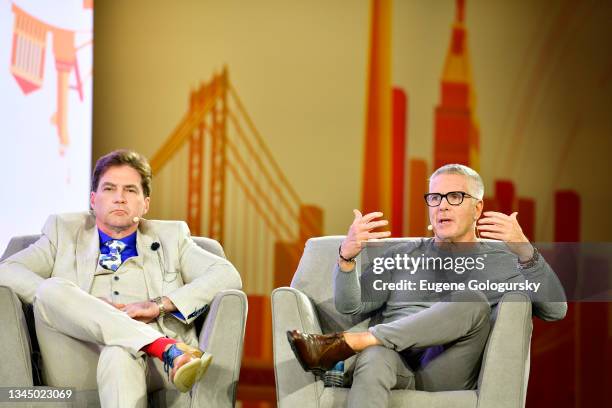 Chief Scientist, nChain Dr. Craig Wright and American television personality, Chairman Emeritus, Deutsch Inc. Donny Deutsch participate in a...