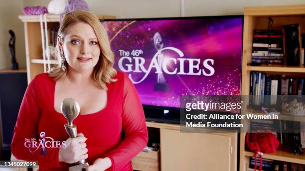 In this screengrab, host Lauren Ash speaks at the 46th Annual Gracie Awards on October 05, 2021.