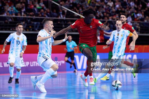 Zicky of Portugal is challenged by Maximiliano Rescia of Argentina during the FIFA Futsal World Cup 2021 Final match between Argentina and Portugal...