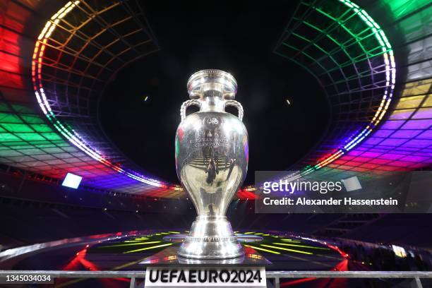 Winners Trophy is pictured duirng the UEFA EURO 2024 Brand Launch at Olympiastadion on October 05, 2021 in Berlin, Germany.