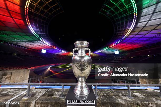 Winners Trophy is pictured duirng the UEFA EURO 2024 Brand Launch at Olympiastadion on October 05, 2021 in Berlin, Germany.