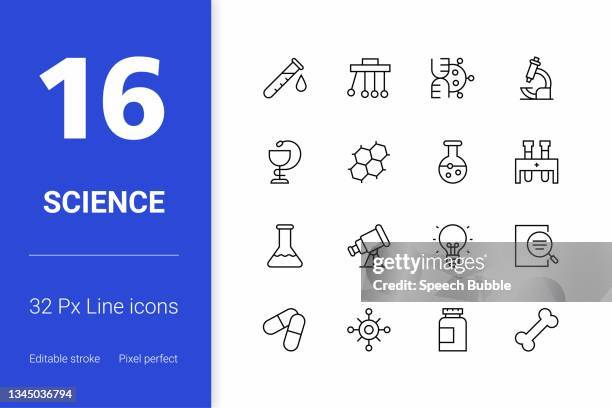 illustrations, cliparts, dessins animés et icônes de icônes de ligne de contour modifiables par science - chimie