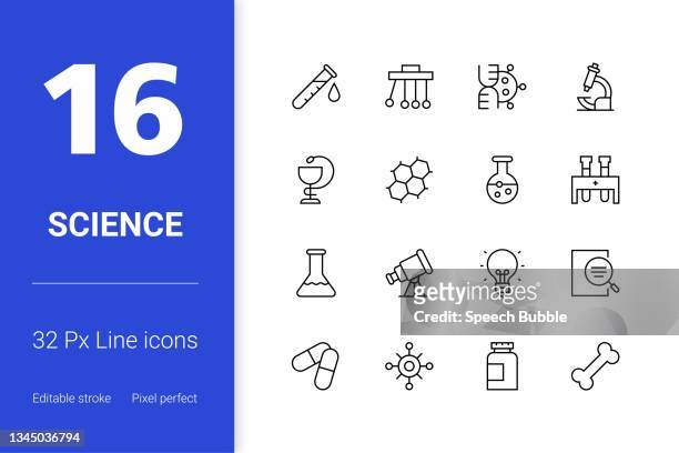 bildbanksillustrationer, clip art samt tecknat material och ikoner med science editable stroke line icons - chemistry
