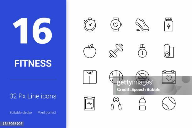 stockillustraties, clipart, cartoons en iconen met fitness editable stroke line icons - bordtennis