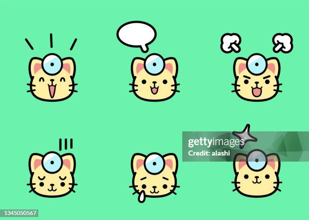 bildbanksillustrationer, clip art samt tecknat material och ikoner med cute icon set of a doctor cat that has six facial expressions in color pastel tones - spräcklig katt