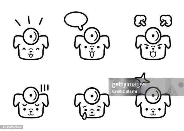 cute icon set of a doctor dog that has six facial expressions in black and white - med students stock illustrations