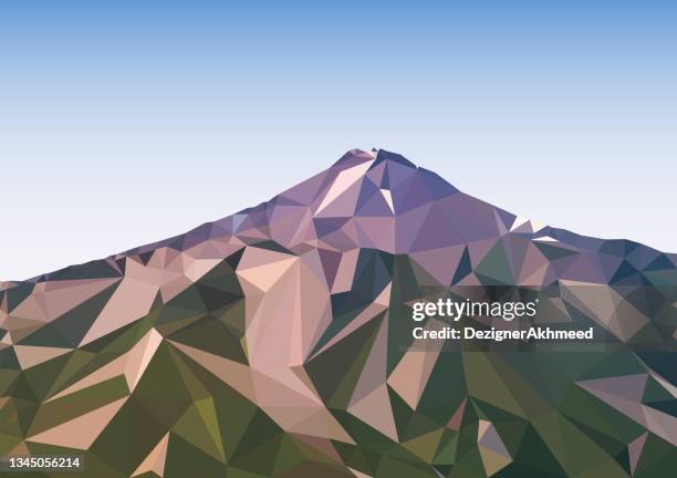 vilyuchinsky volcano. low poly image from hand drawn and colored triangles. - kamchatka volcano stock illustrations