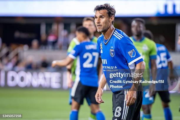 Chris Wondolowski of the San Jose Earthquakes waits for a corner kick during a game between San Jose Earthquakes and Seattle Sounders FC at PayPal...