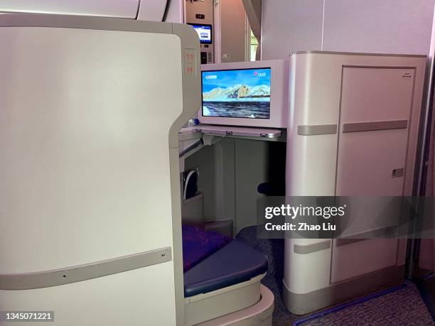the business cabin view of air china's airbus 350-900 - airbus concept cabin stock pictures, royalty-free photos & images