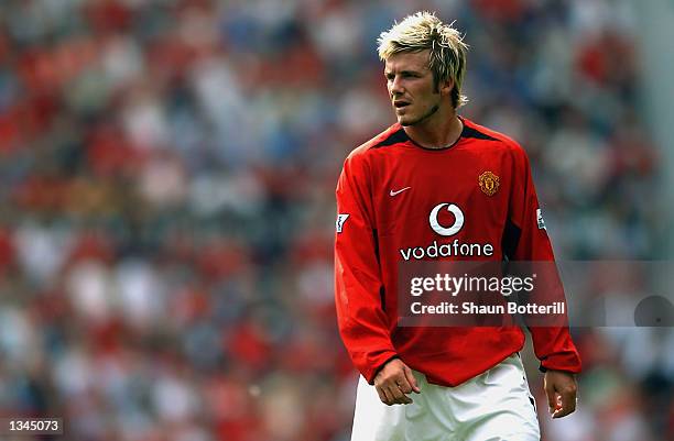 David Beckham of Manchester United during the Manchester United v West Bromwich Albion FA Barclaycard Premiership match played at Old Trafford in...