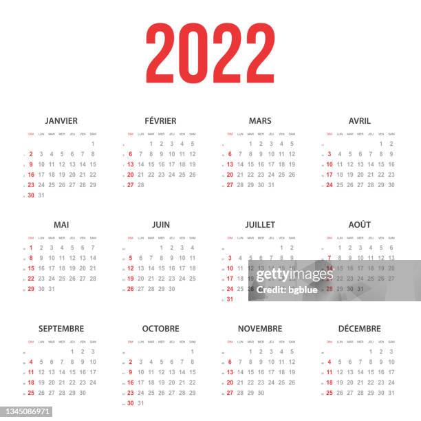 illustrazioni stock, clip art, cartoni animati e icone di tendenza di calendario francese 2022 - 2018 calendar