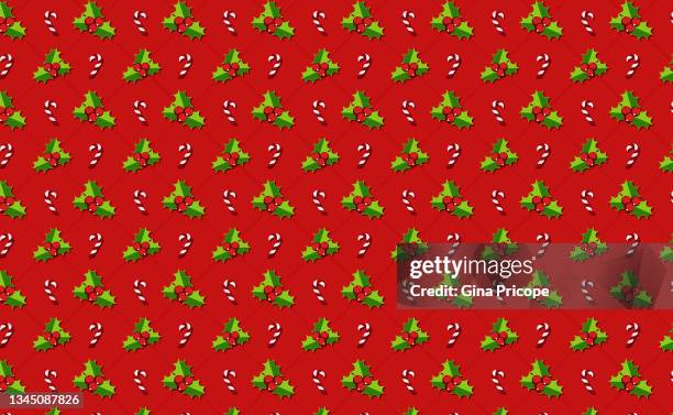 christmas seamless pattern - agrifoglio imagens e fotografias de stock