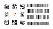 Vector Set of QR Codes, Scan Me, Bar Codes Set Generator Concept, Black Icons Isolated.