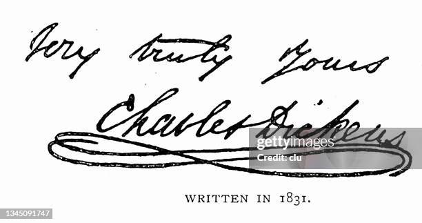 stockillustraties, clipart, cartoons en iconen met charles dickens signature - dickens