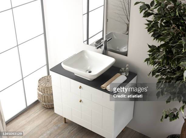 bathroom and washbasin - new bathtub stock pictures, royalty-free photos & images