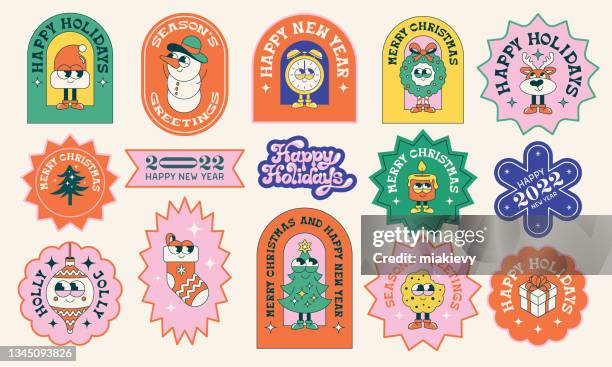 illustrations, cliparts, dessins animés et icônes de autocollants de noël - cute stockings
