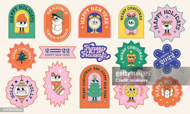 christmas holidays stickers - candle stock illustrations