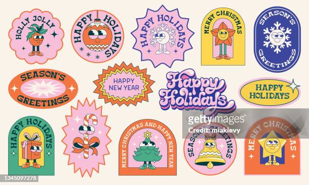 christmas stickers - cute stock illustrations