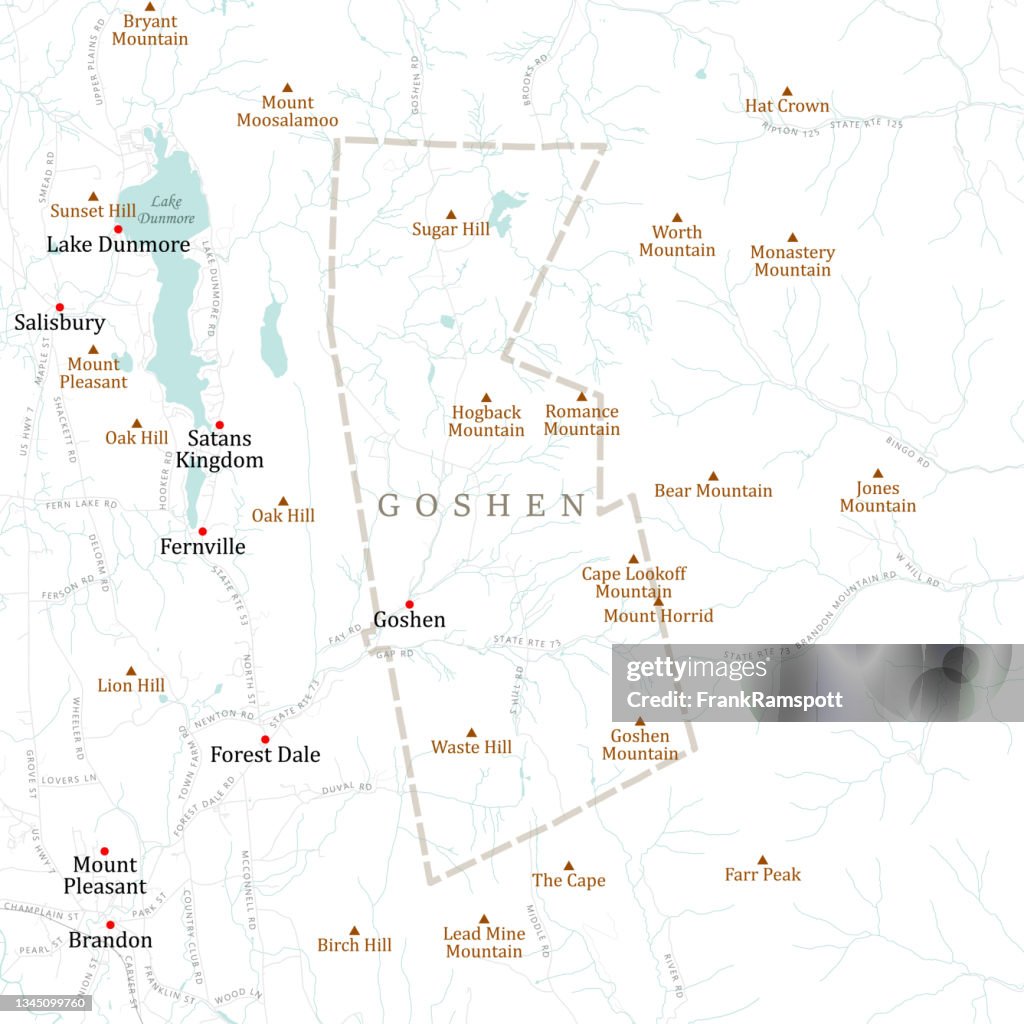 VT Addison Goshen Vector Road Map