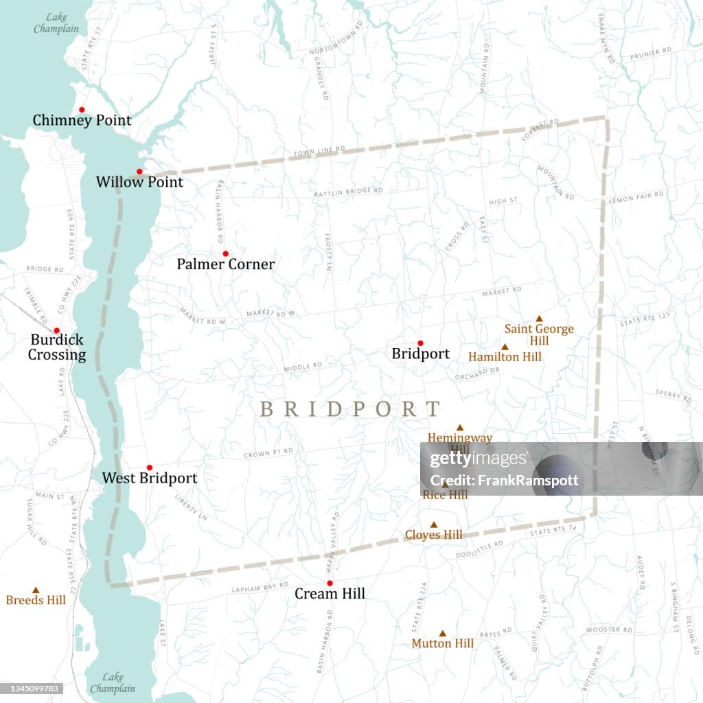 VT Addison Bridport Vector Road Map