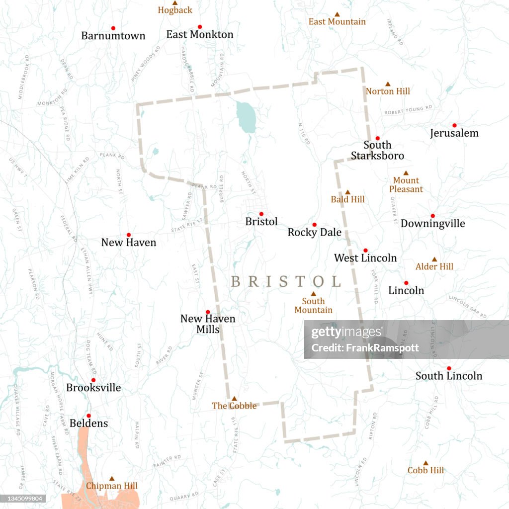 VT Addison Bristol Vector Road Map