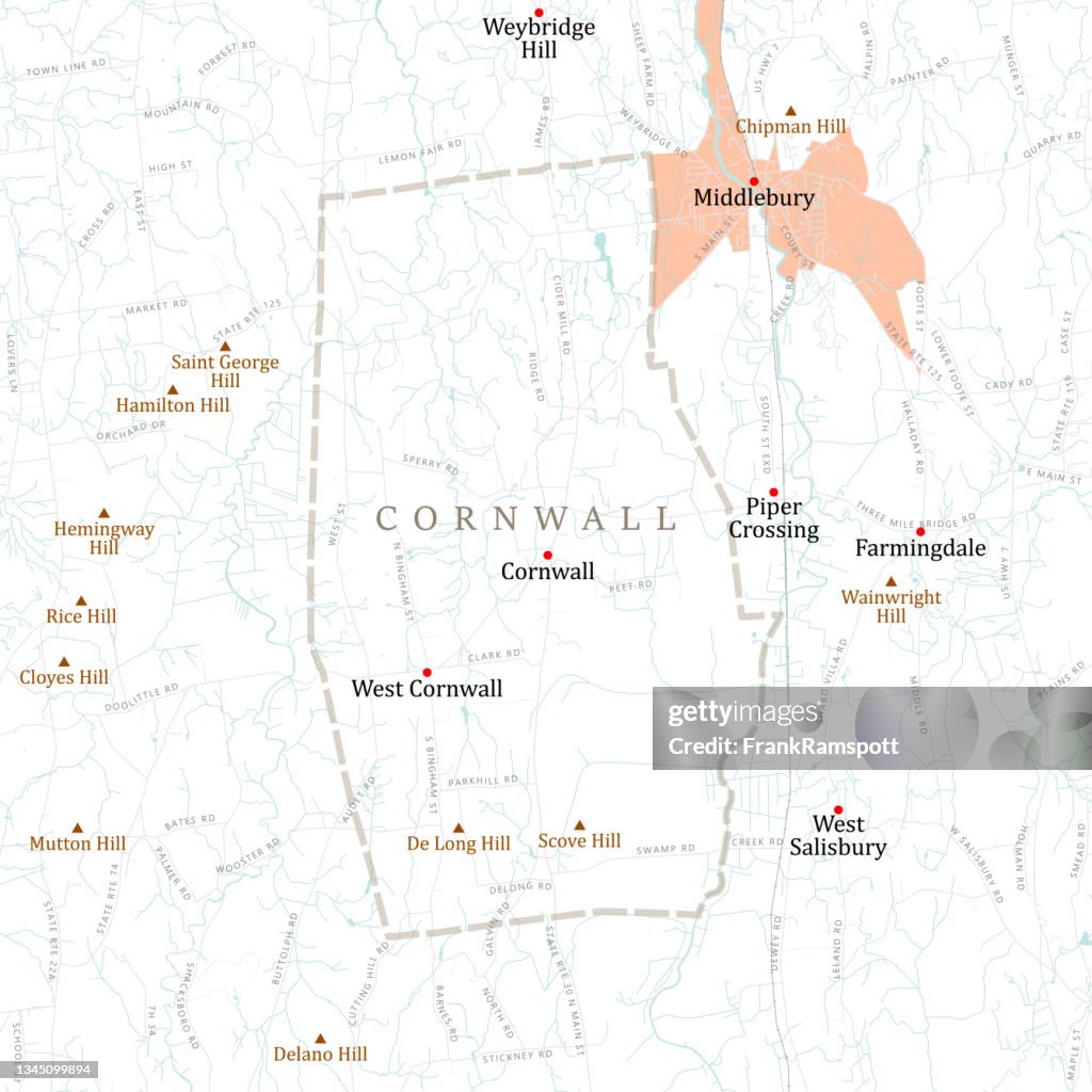 VT Addison Cornwall Vector Road Map