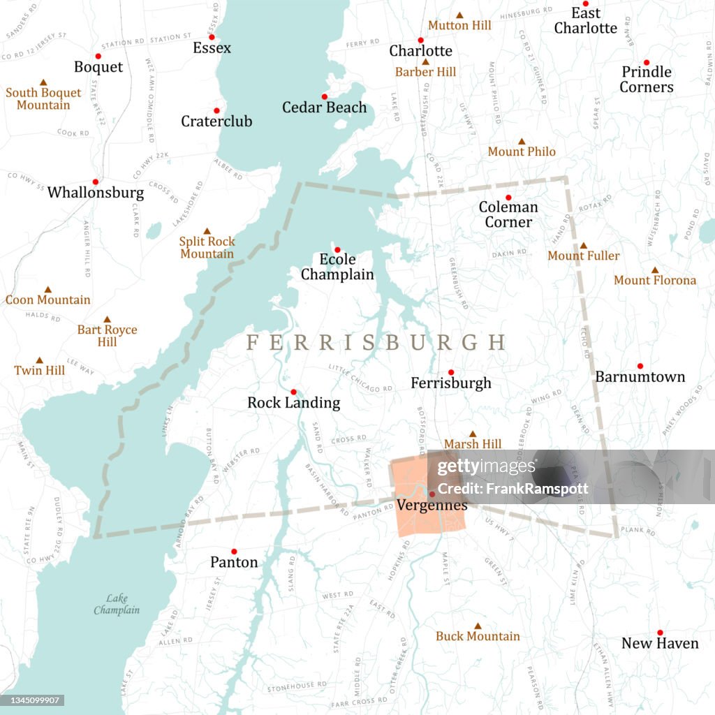 VT Addison Ferrisburgh Vector Road Map