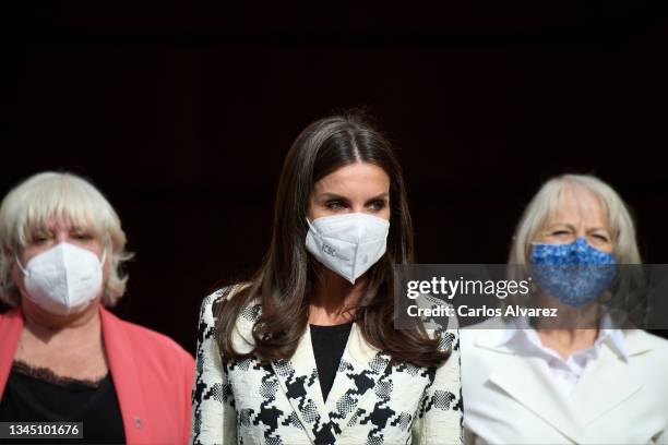 Queen Letizia of Spain attends the closing of the 15th International Seminar of Language and Journalism at the Monastery of Yuso on October 06, 2021...