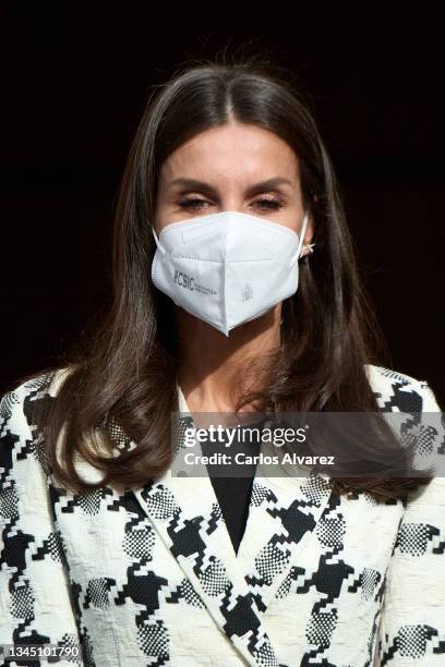 Queen Letizia of Spain attends the closing of the 15th International Seminar of Language and Journalism at the Monastery of Yuso on October 06, 2021...