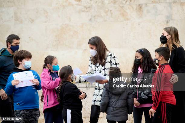 Queen Letizia of Spain attends the closing of the 15th International Seminar of Language and Journalism at the Monastery of Yuso on October 06, 2021...