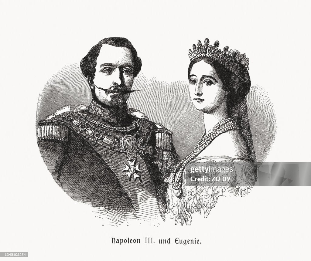Napoleon III and Eugénie, wood engraving, published in 1900