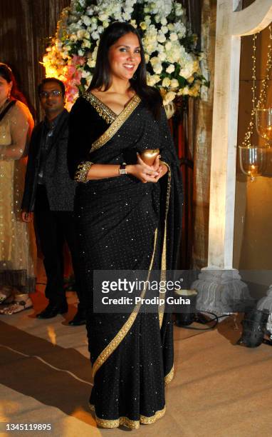 Lara Dutta attends the wedding reception of Dhiraj Deshmukh and Deepshikha Bhagnani on February 28, 2012 in Mumbai, India.
