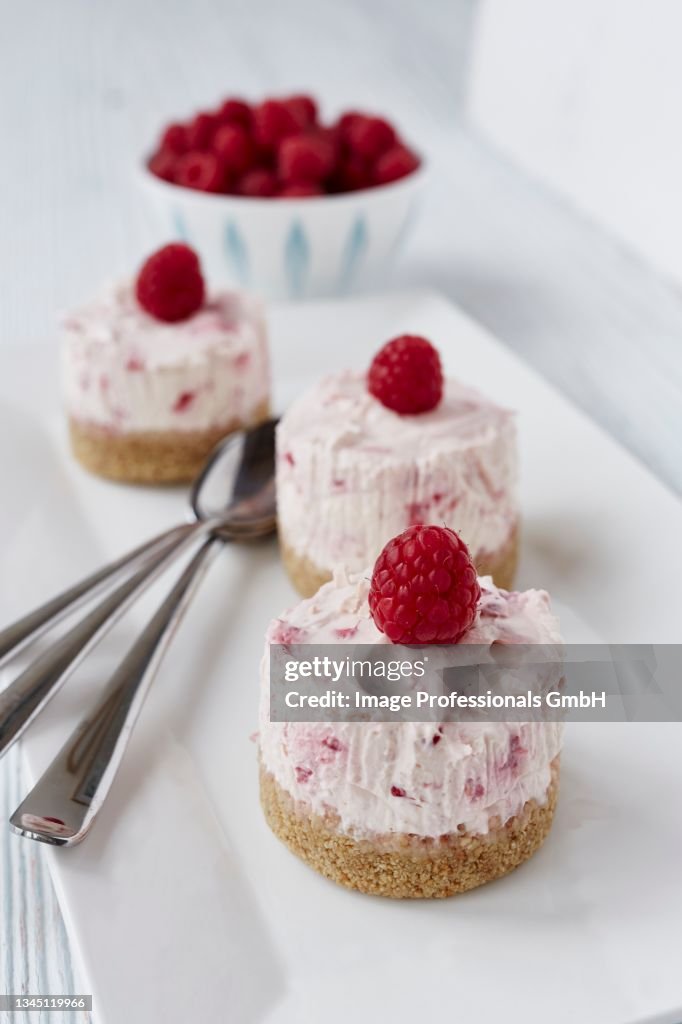 Small Cranachan cheesecakes with raspberries