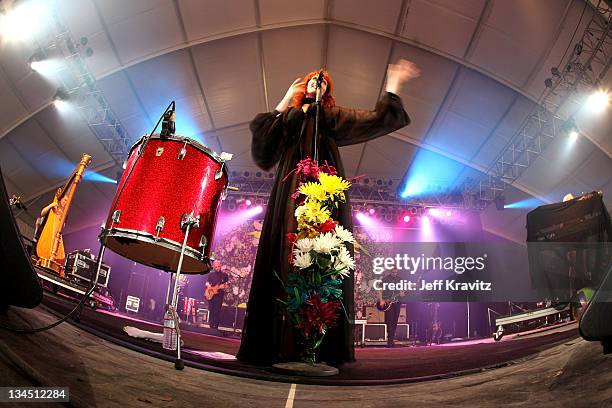 Singer Florence Welch of Florence + The Machine perform on stage during Bonnaroo 2011 at This Tent on June 10, 2011 in Manchester, Tennessee.