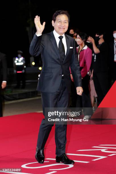 South Korean actor Ahn Seong-Ki aka Ahn Sung-Ki arrives at the opening ceremony of the 26th Busan International Film Festival at the Busan Cinema...